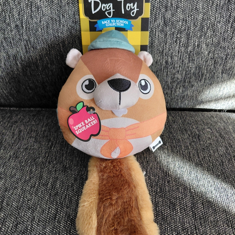 Squirrel Dog Toy with Squeaker - Brown and Orange
